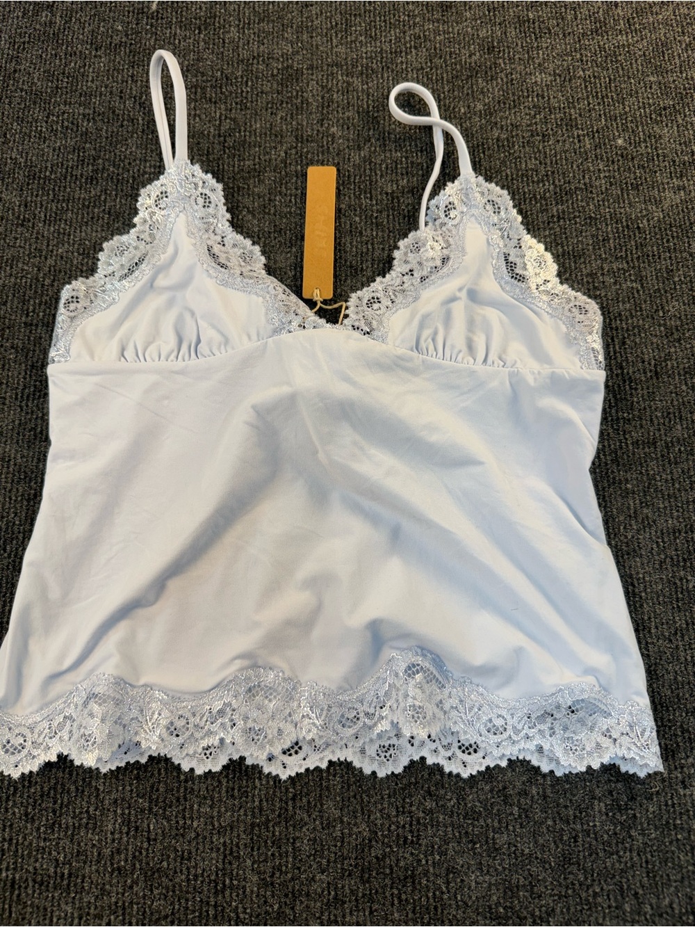 Skims Lace Trim Camisole Tank Top - light blue with silver accents